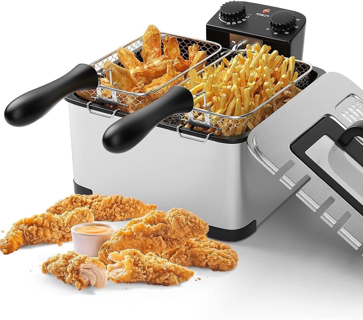 Diepe friteuse - Elektrische frituurpan - Lekkere snacks maken - 3 manden instelbaar - 5.3 liter capaciteit - Koffie goud — afbeelding 1