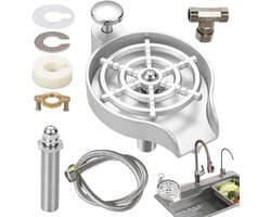 Glazenspoeler Aanrecht - Bekerwasmachine Flessenreiniger - Efficiënt Reinigen - Hogedruk Waterstraal - 11.9 x 14.3 x 11.9 cm - Zilver