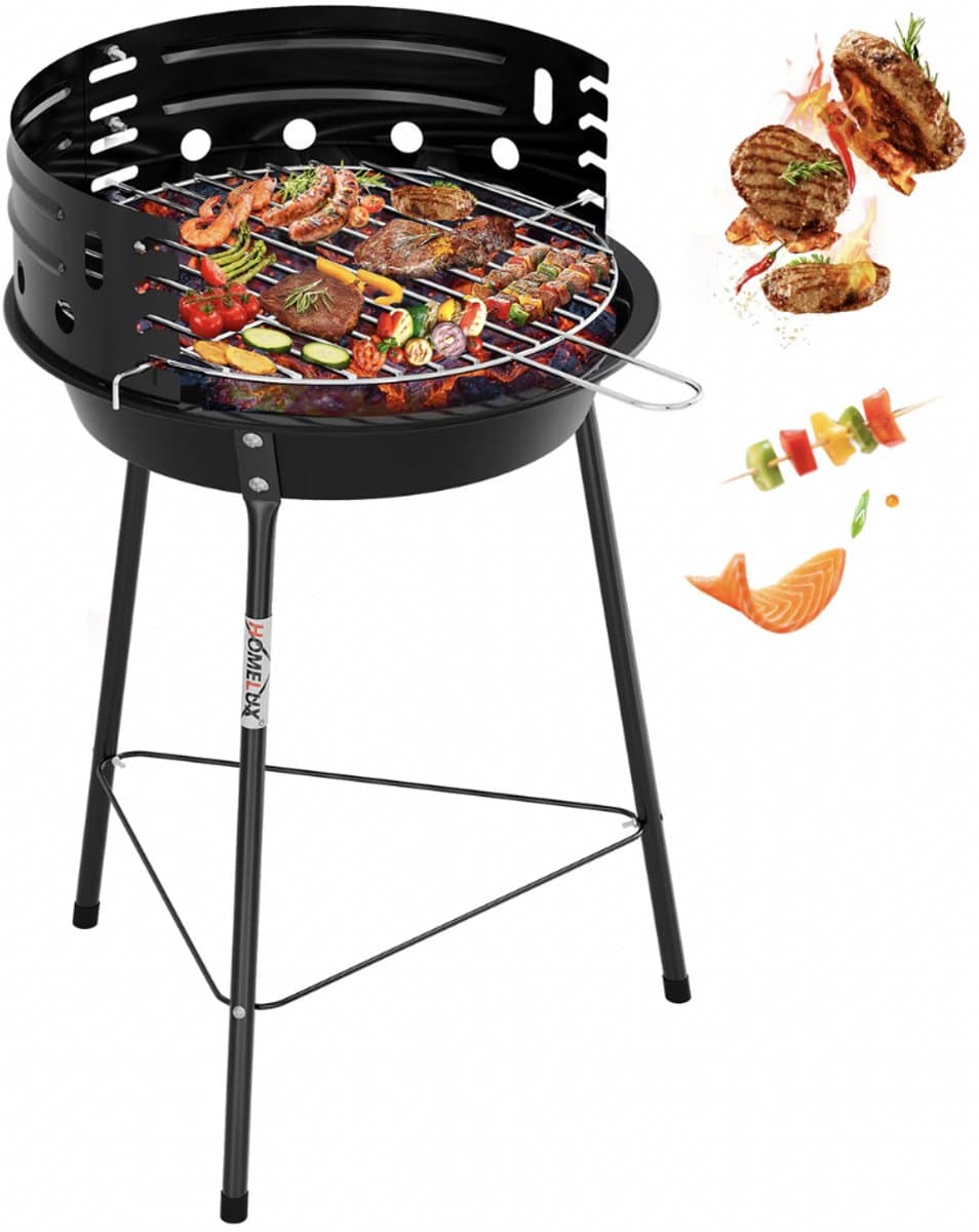Homelux Draagbare houtskoolgrill - Met windscherm - BBQ - Hoogte verstelbare - Driepoot campinggrill voor tuin - Balkon en buitengebruik — afbeelding 1