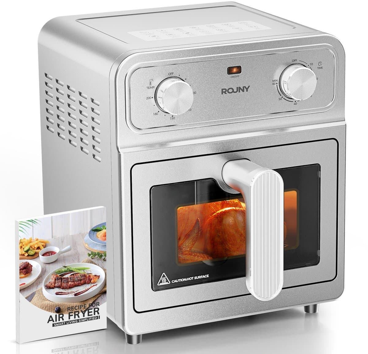 Airfryer Oven 6L-Roestvrijstalen Binnenruimte-Kijkvenster-Mechanische Knoppen-1700W-80-200℃-Met Bakrek-Zilver — afbeelding 1