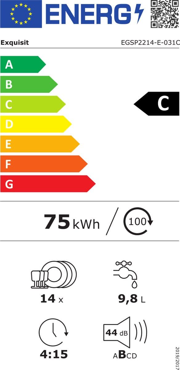 Exquisit EGSP2214-E-031C - Vaatwasser - 14 couverts - Bestekmand - Energielabel C - Auto-open - Startuitstel — afbeelding 1