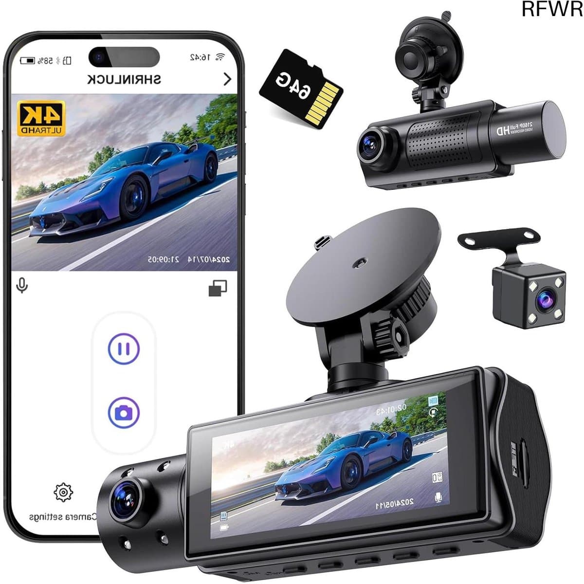 3 Kanaals Dashcam - Autocamera Rijrecorder - Veilig Rijden - 4K Nachtzicht - 64GB Inclusief - Zilver — afbeelding 1