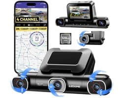 AZDOME M660 2.5K 4CH 360° Dash Cam, Ingebouwde 128GB eMMC, 4 Camera's (voor + achter + links + rechts), GPS, 5G WiFi, 3" Touchscreen, G-Sensor & IR Nachtzicht - Professionele Auto Beveiliging - Haarscherpe Nachtzicht - Dashcam Auto 2026 Model