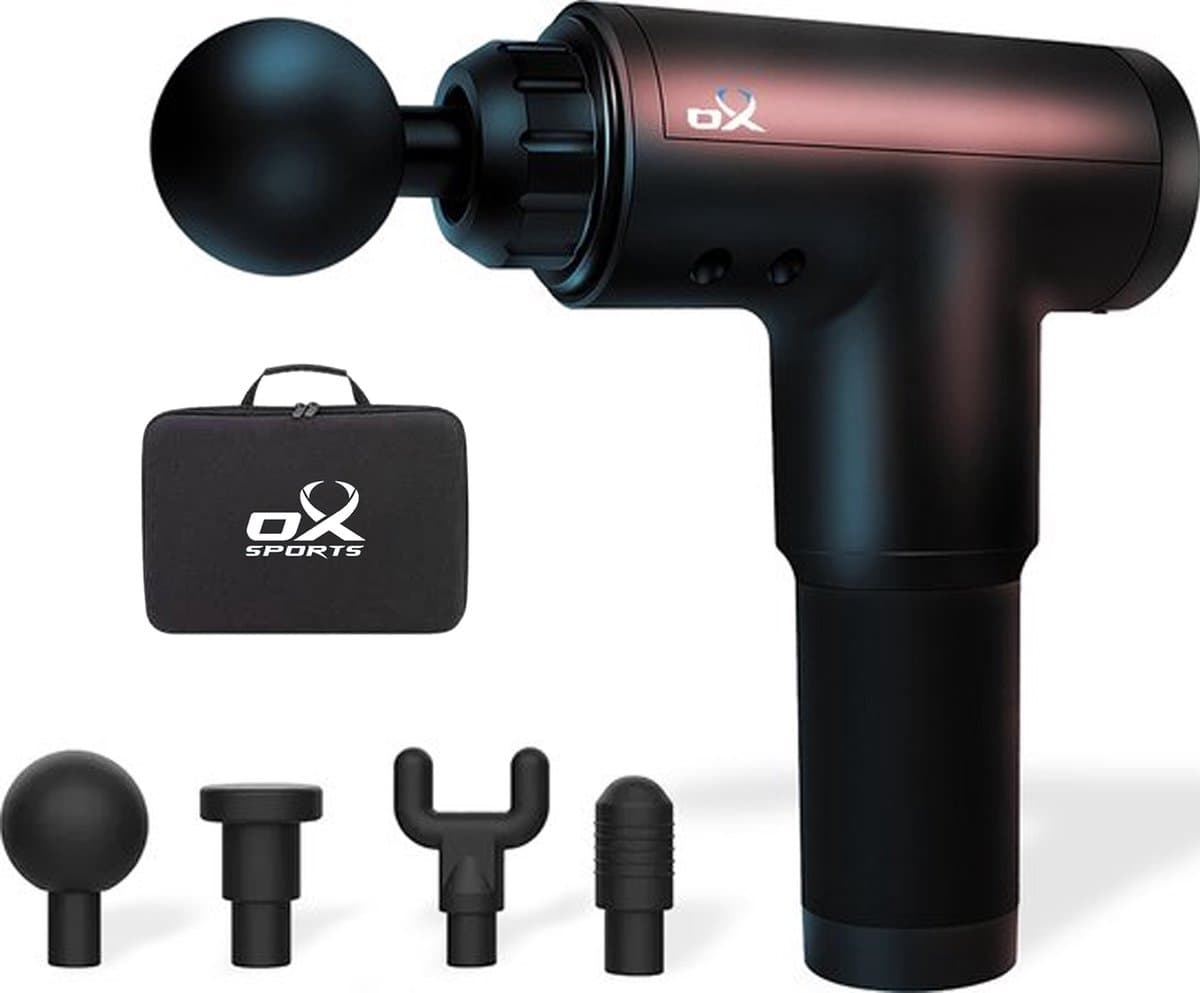 Ox Massage Gun - Sport en Relax Massage Apparaat - 4 Opzetstukken - Massage Apparaat - Massage Pistool - Professioneel - Inclusief Koffer - Zwart — afbeelding 1