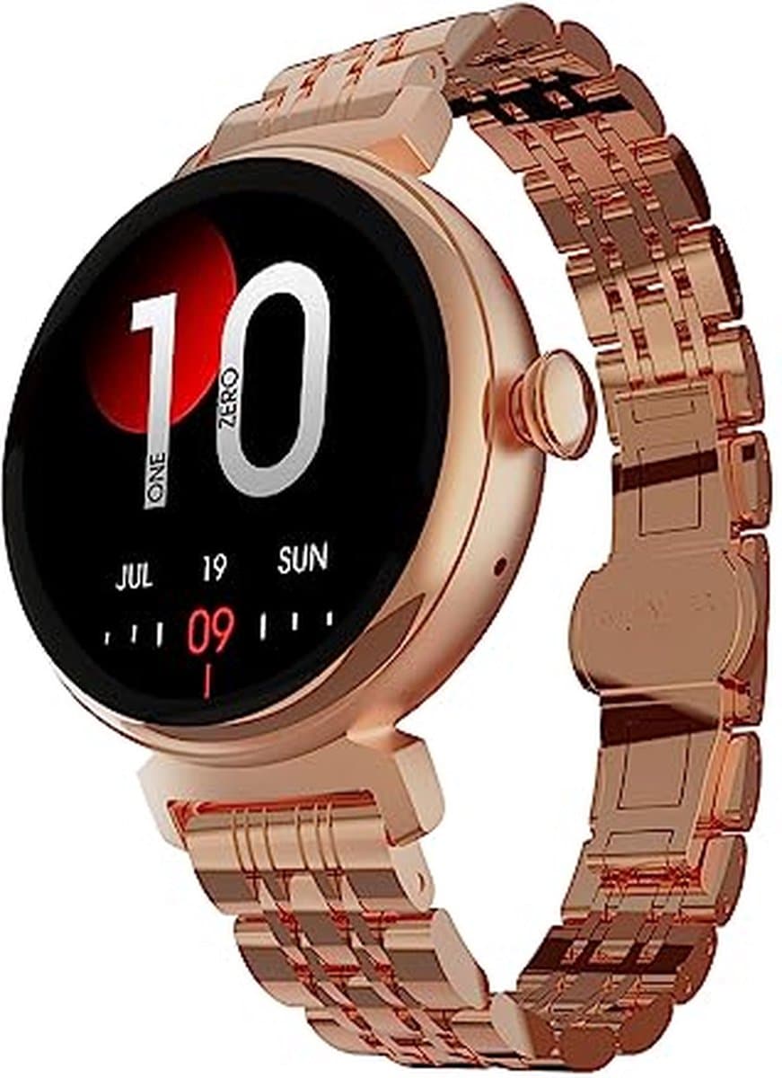 HiFuture Aura Smartwatch dames, 1,08 inch roestvrijstalen AMOLED-display, Stappenteller, Hartslagmeter, polshartslagmeter, echte Sp02-sensoren, IP68 waterdicht, activiteitenteller, magnetische lading compatibel met Android en iOS, kleur (Goud) — afbeelding 1