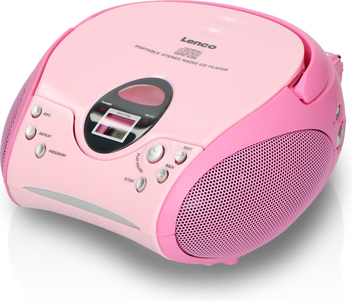Lenco Draagbare Radio CD Speler - Stereo FM Radio en AUX – Werkt ook op batterijen - SCD-24 Roze — afbeelding 1