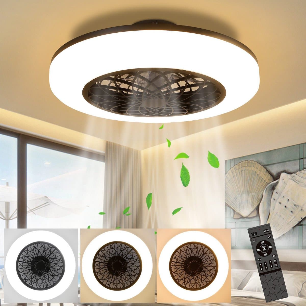 NETTLIFE Plafondventilator met verlichting - zwart - LED 61W - 49.5CM - CCT dimbaar - ventilator met afstandsbediening - moderne - keuken | eetkamer | woonkamer | slaapkamer — afbeelding 1