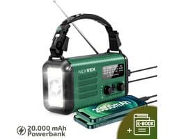 Nexvex® Pulse 2X Noodradio Powerbank 20000mAh - Solar Powerbank Zonneenergie - Noodpakket - Survival Kit Kamperen - Militaire Zaklamp LED Oplaadbaar - Draagbare Radio Wandelen - Leeslamp - Nood Kompas - Opwindbaar - Zonnepaneel - Noodrantsoen - Groen