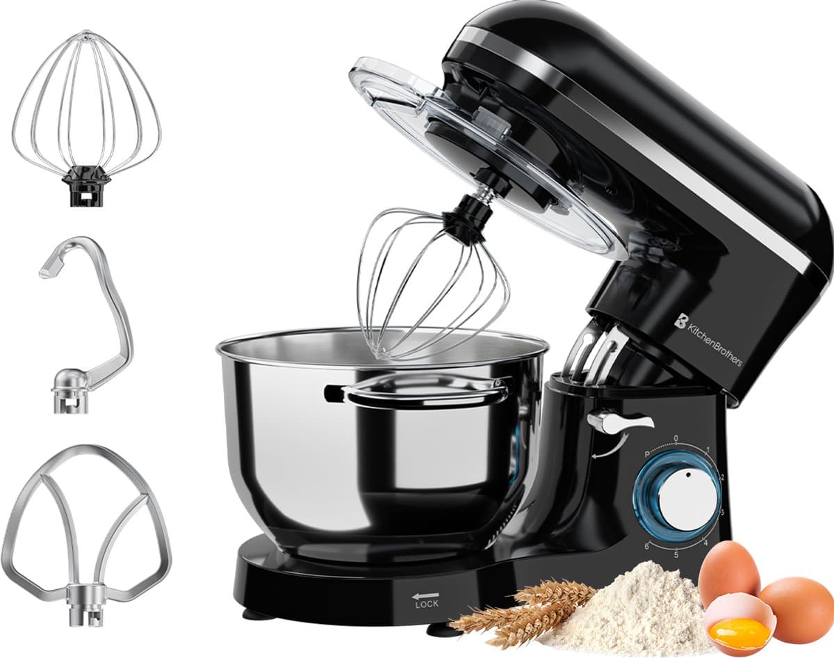 KitchenBrothers 2000W Keukenmachine - Keukenrobot - 6,2L - Mixer met Mengkom - Keukenmixer - Zwart — afbeelding 1