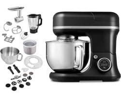MEDION Keukenmachine met vleesmolen, blender 4-in-1, Zwart | IJskom voor ijsbereiding, 1200 W, raspen, snijden, kneden, deegmachine, MD18440