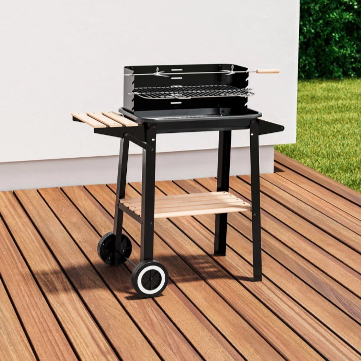 GRILLMEISTER Houtskool Barbecue - Met afneembaar spit - Grillwagen op wielen - in hoogte verstelbaar - Eenvoudige montage — afbeelding 1