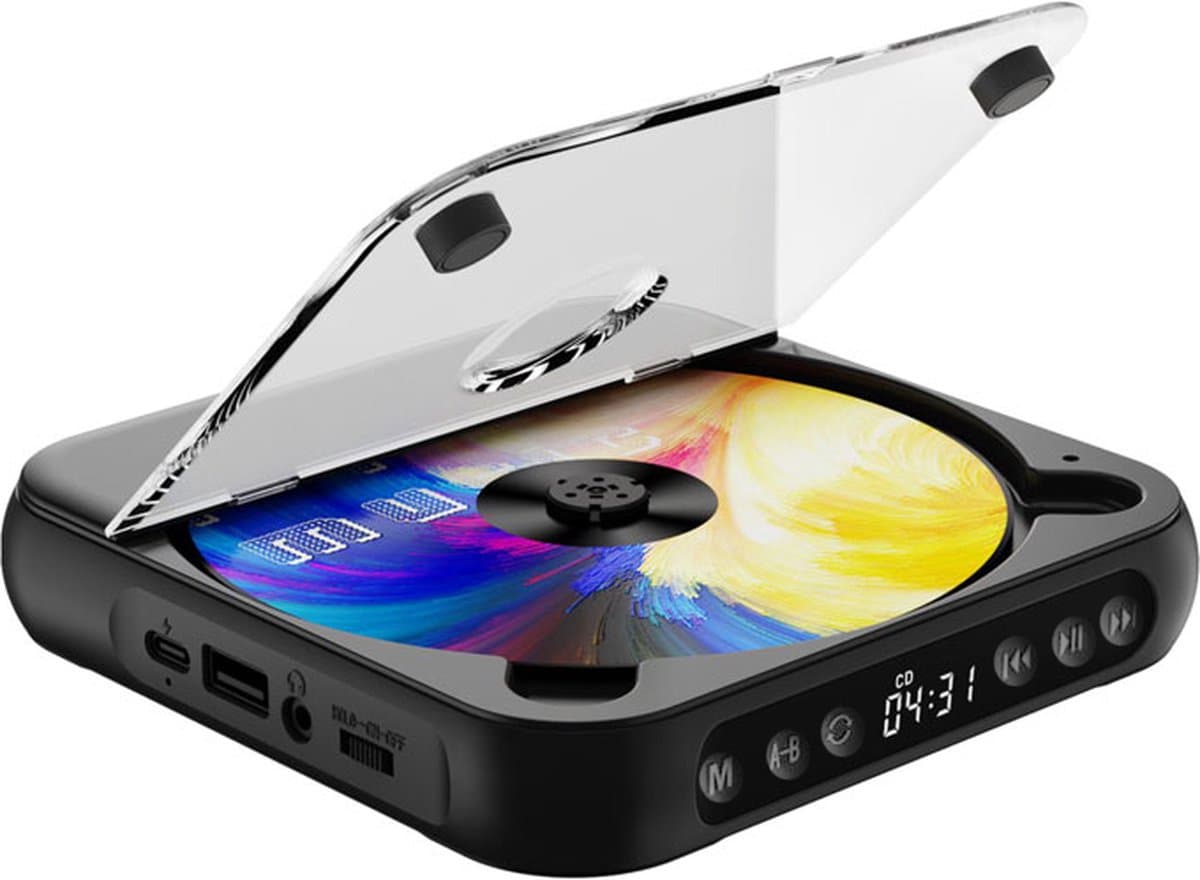 GH Goods - Discman - Draagbare CD Speler met Bluetooth - Ingebouwde speaker - Voor in de auto - EA100 - 3.5 MM Aux - CD / CD-R / CD-RW - MP3 - Zwart — afbeelding 1