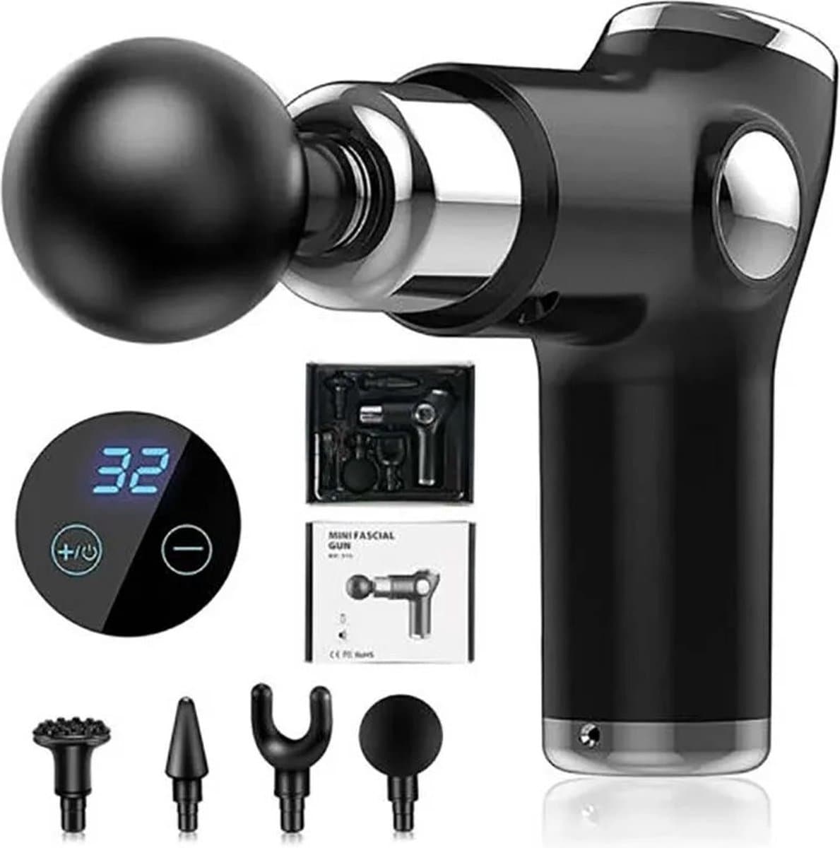 Eszenzics™ Massage Gun - 4 opzetstukken en 32 Standen - Professioneel gebruik - Sport en Relax Massage apparaat - Fysiotherapie - Massage Pistool - Zwart — afbeelding 1