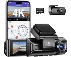 AZDome M550 Pro 2CH 2025 versie - 4K Wifi GPS dashcam voor auto - 4K + FullHD resolutie - Parkeerbeveiliging - 64gb MicroSD - 3,0 inch LCD scherm - 170 + 140 graden kijkhoek - Nachtzicht