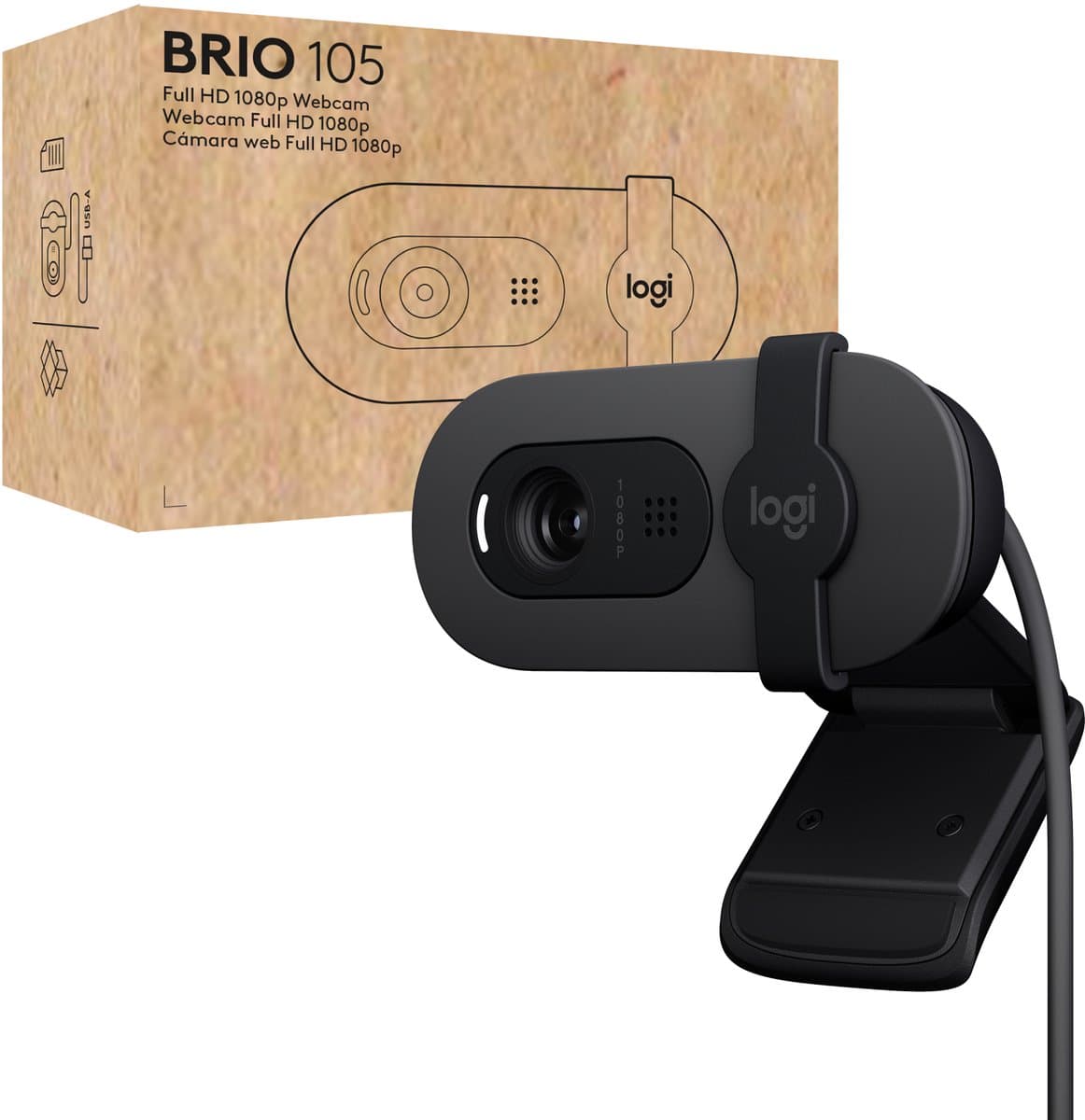 Logitech BRIO 105 Full HD-webcam 1920 x 1080 Pixel Geïntegreerd afdekpaneel, Microfoon — afbeelding 1