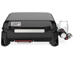 Weber Slate Plancha - 43 cm Bakplaat - Gasbarbecue - 1 Brander - Zwart - Verstelbare poten - Deksel voor bescherming - Bereikt tot 260 °C - Porselein geëmailleerde bakplaat met anti-aanbaklaag