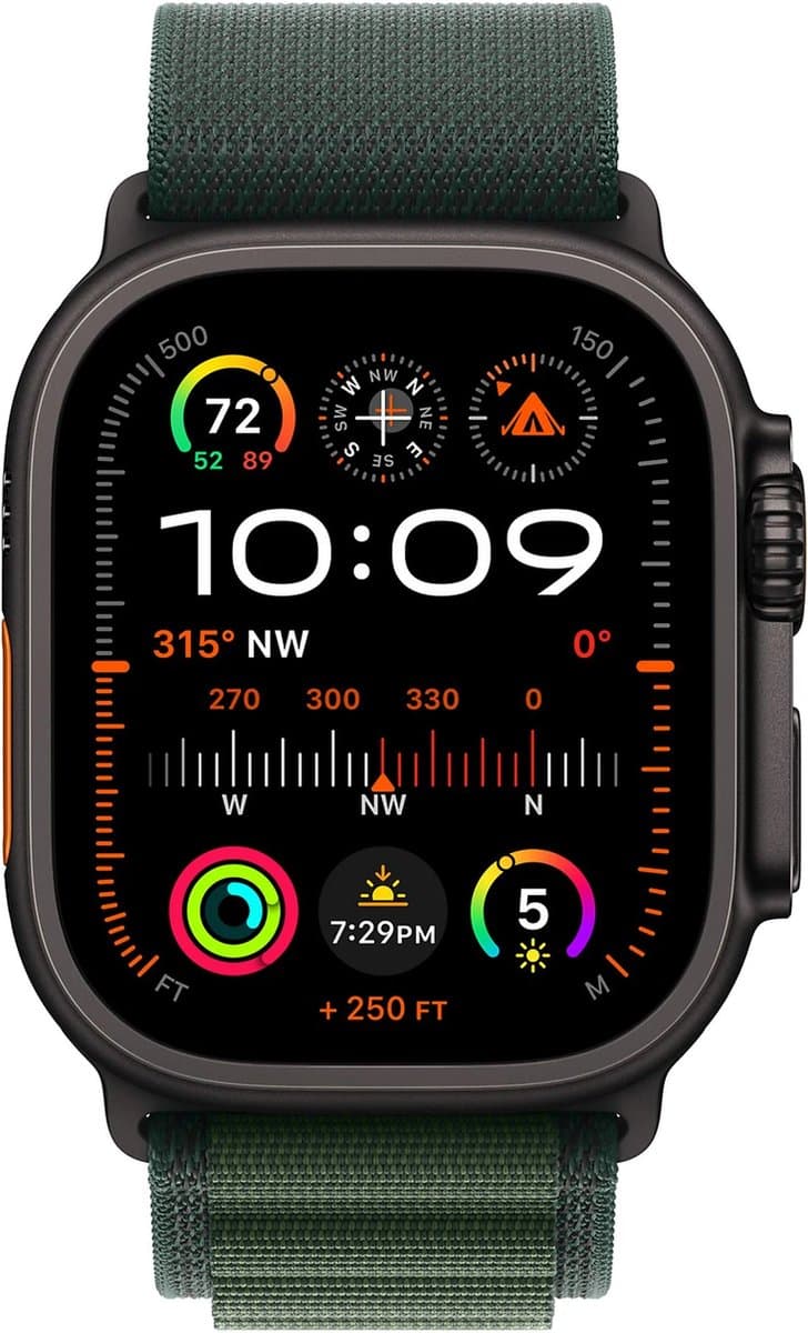 Apple Watch Ultra 2 GPS + Cellular - 49mm - Zwarte Titanium Case met Dark Green Alpine Loop - Large — afbeelding 1
