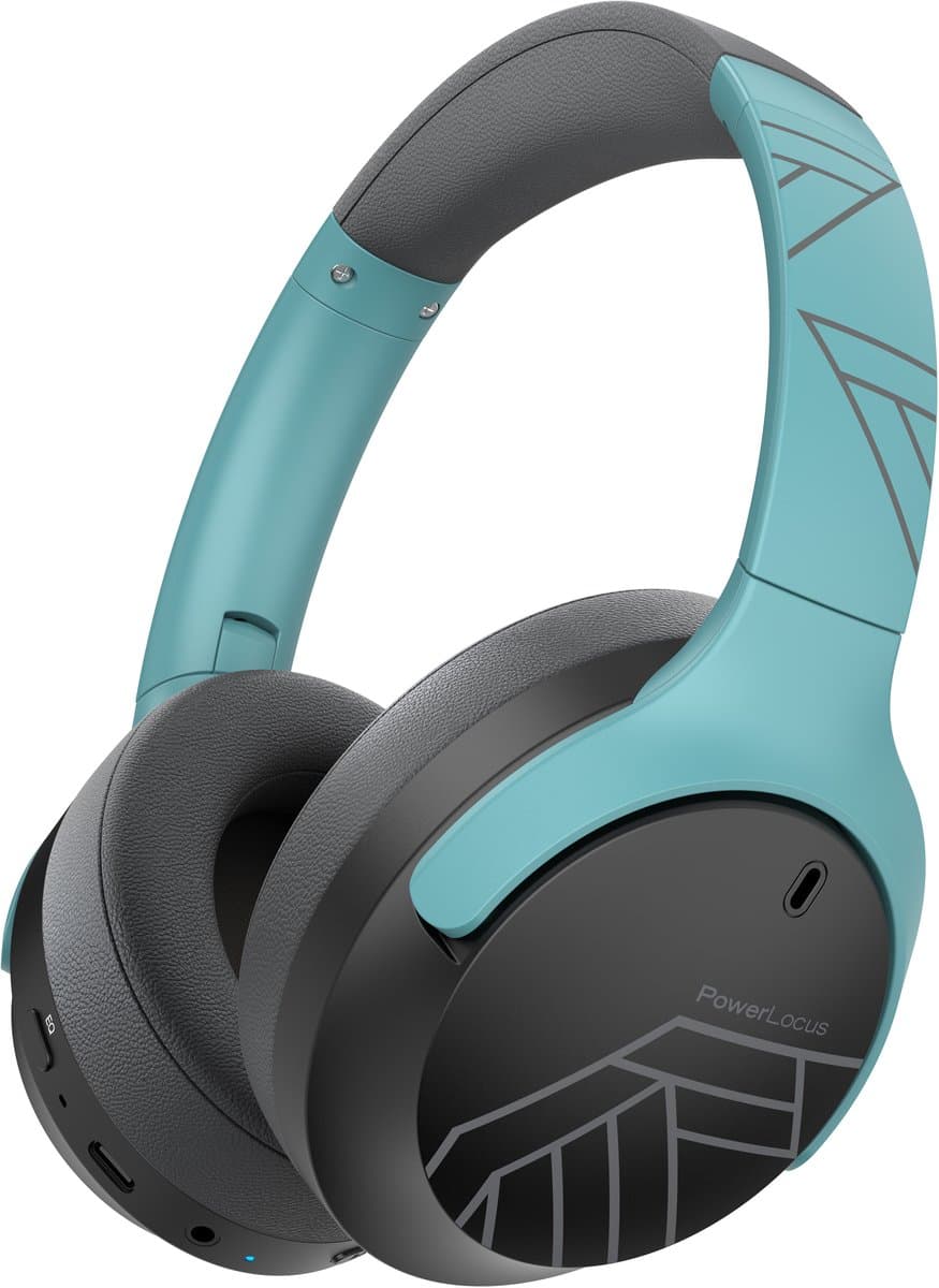 PowerLocus Boom - Koptelefoon Bluetooth - 60 uur batterijduur – Over Ear Koptelefoon Draadloos – 4 EQ-modi - Met Microfoon - Mint/Grijs — afbeelding 1