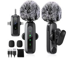 Vesfy Draadloze Lavalier Microfoon Set - 2 Stuks - Geschikt voor iPhone, Android en Camera - Plug & Play - 20 Meter Bereik