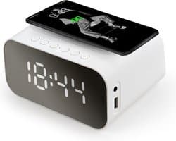 Simplyway® Digitale wekker met radiofunctie - draadloze oplader - Wekker-Wit - Bluetooth-speaker - Wekkers digitaal - Thermometer functie - Wekkers digitaal op netstroom - Dubbel alarm - Digitale-Wekkerradio