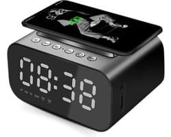 Simplyway® Digitale wekker met radiofunctie - met draadloze oplader - Wekker- Zwart - Bluetooth-speaker - Wekkers digitaal - Thermometer functie - Wekkers digitaal op netstroom - Dubbel alarm-Digitale-Wekkerradio