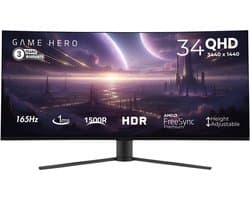 GAME HERO® 34 inch Ultrawide Curved Gaming Monitor Zwart - 165 Hz - 1ms