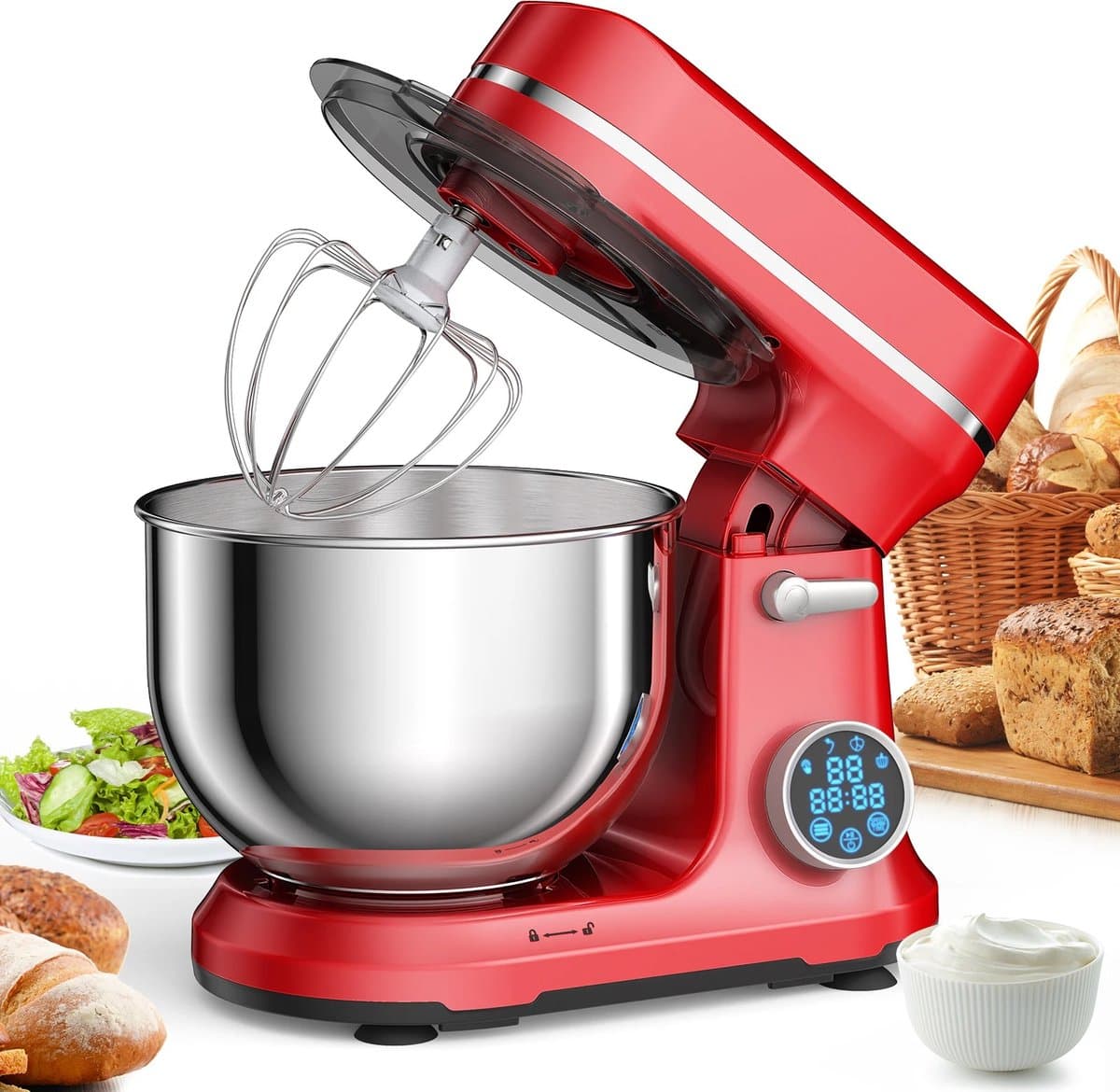 Ariqo Keukenmachine - Keukenmixer met Mengkom - 1200W - 11 Standen - Met Kom, Garde, Vetklopper, Kneedhaak en Deksel - 5L - Bordeaux Rood — afbeelding 1
