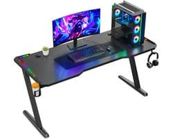 Avalo Gaming Bureau met LED verlichting - 120x60x73 cm - Game Desk - Tafel - Game Bureau - Zwart