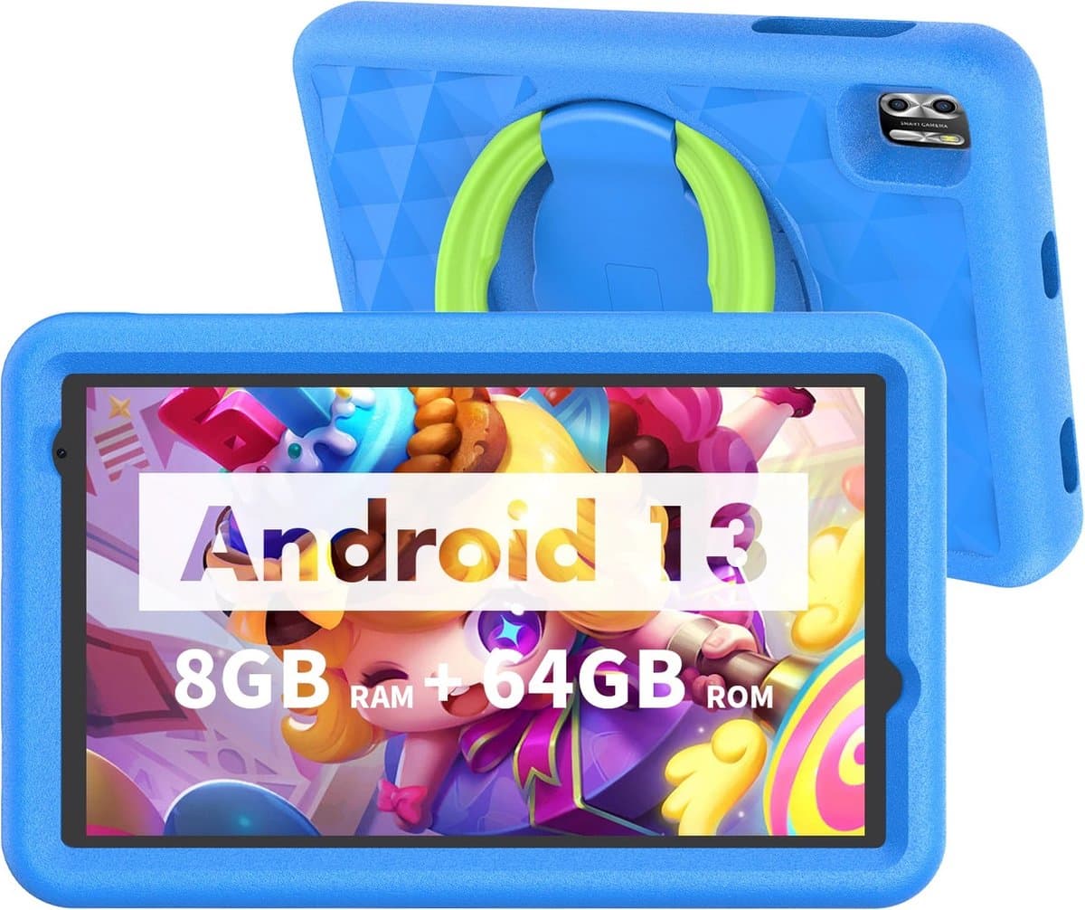 Elementkey Ai-Kids Pro - 8 Inch Kindertablet Android 13, 128GB - 8GB ram - Opslag en Schokbestendige Behuizing Kinderen - Blauw — afbeelding 1