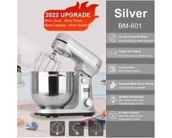 Mixer met Mengkom - Deegmixer - Kneedmachine - 6 Snelheden - 1200 Watt - Zilvergrijs - 6 Liter Mengkom - Digitaal Display