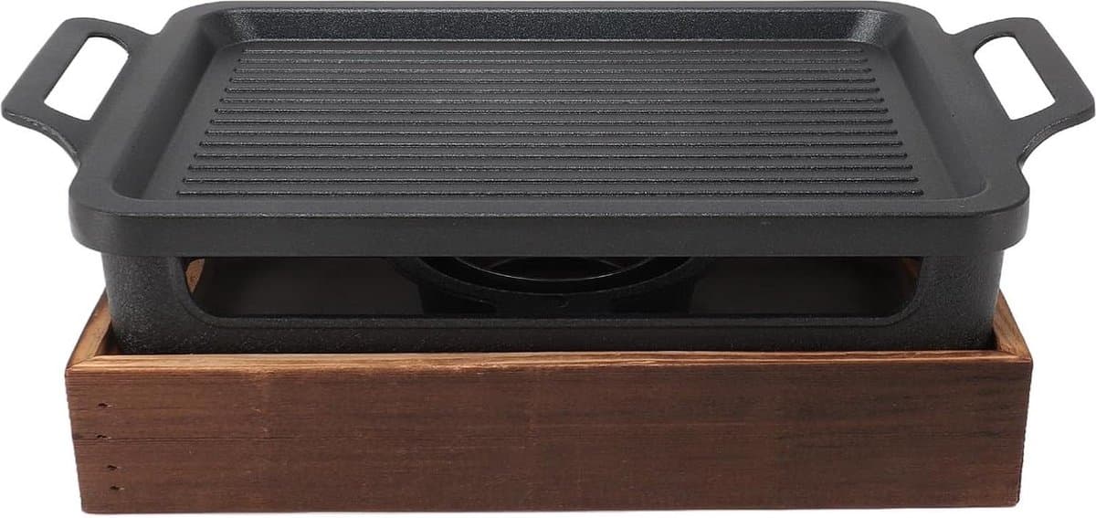 Draagbare Lichtgewicht Rookloze Houtskoolgrill - Tafelbarbecue met Alcoholkachel - Binnengrill 106 X 79 Inch - Verwijderbare Grillplaat - Houten Basis voor Kamperen — afbeelding 1