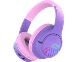 PowerLocus Bobo - Draadloze Koptelefoon voor Kinderen - Bluetooth koptelefoon - 74/85/94dB Volumebegrenzing - Led Verlichting - Audio Sharing Functie - Purple/Pink