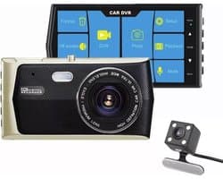 TechU™ Dashcam Voor en Achter Camera – M22 – Dashboardcamera – 4” Scherm – 170° Wijdhoeklens – G-sensor – Bewegingssensor – Parkeermodus – Loop recording – Nachtvisie – Incl. Achteruitrijcamera - voor auto
