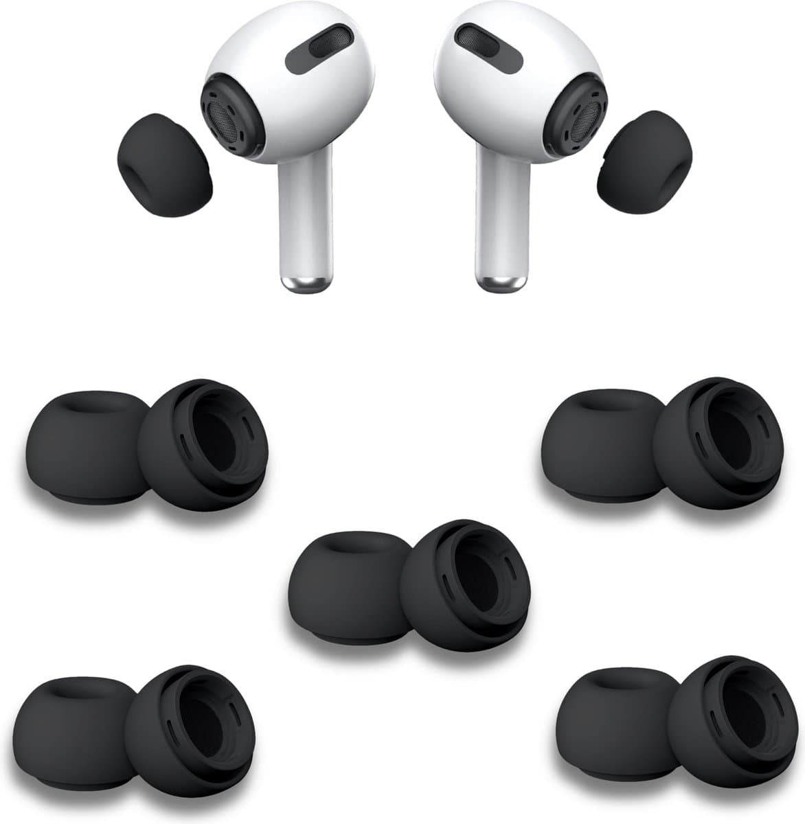 Oordopjes geschikt voor Apple Airpods Pro - Airpods Pro tips - Airpods Pro vervanging tips - 5 paar oordopjes geschikt voor Airpods Pro - Medium / Zwart — afbeelding 1