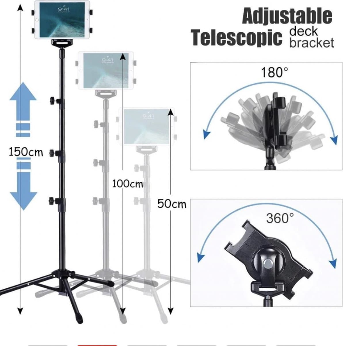 HiCHiCO - Tabletstatief - Professioneel en universeel - Tripod - 7-10inch - Inclusief telefoonhouder, opbergtas en Bluetooth afstandsbediening — afbeelding 1