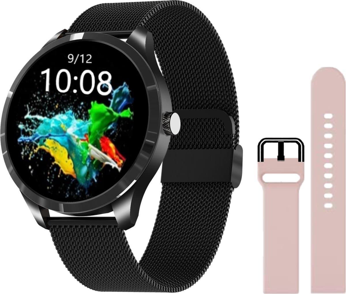 Belesy® Q9 Pro - Smartwatch Dames – Smartwatch Heren - Horloge - 1.28 inch - Kleurenscherm - Stappenteller - Bloeddruk - Hartslag - 75+ Wijzerplaten – Sporten – Milanees – Staal – Zwart - Kerstcadeau — afbeelding 1