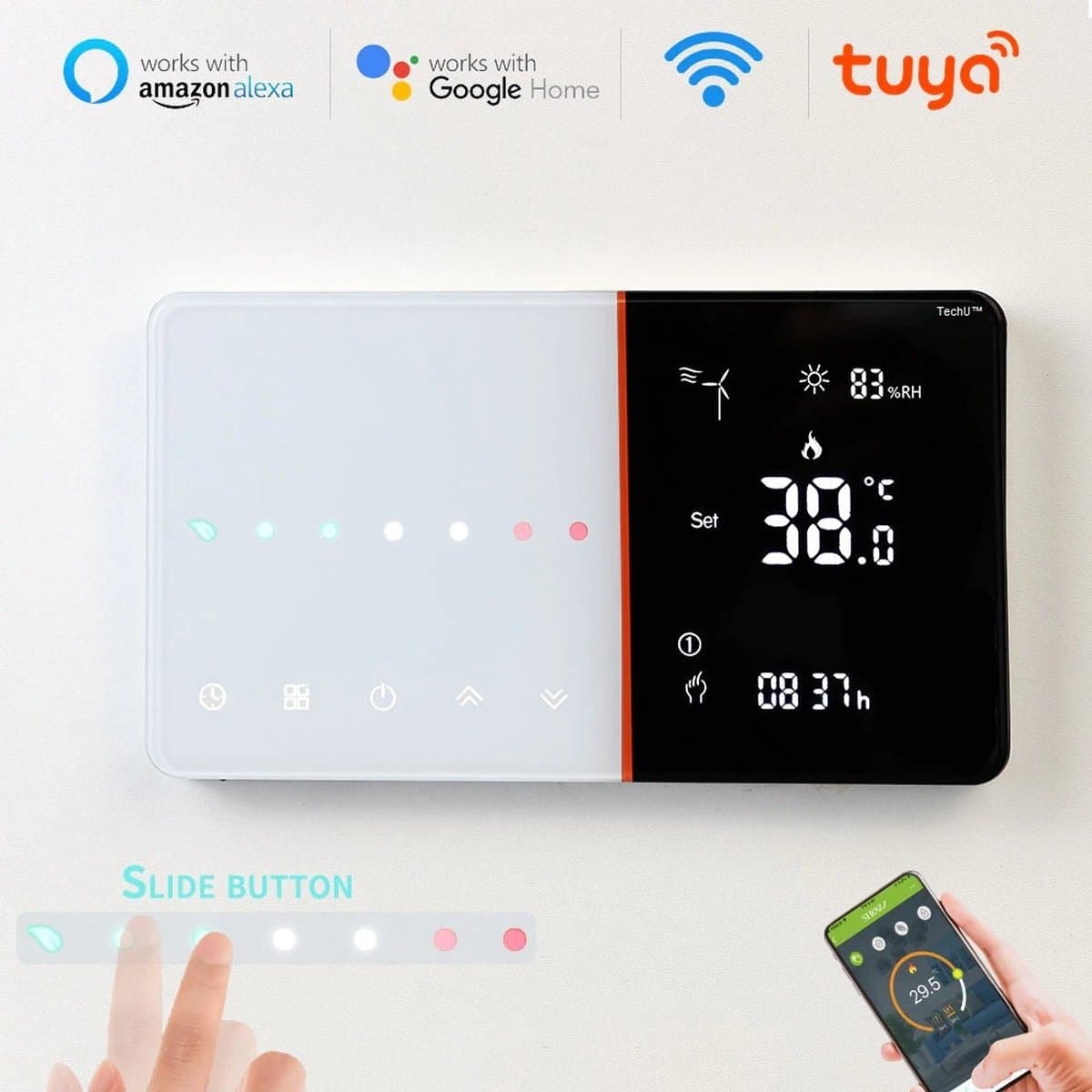 TechU™ Slimme Thermostaat Ease – Wit – Alleen voor CV-ketel – App & Wifi – Google Home & Alexa – Persoonlijk programma instelbaar — afbeelding 1