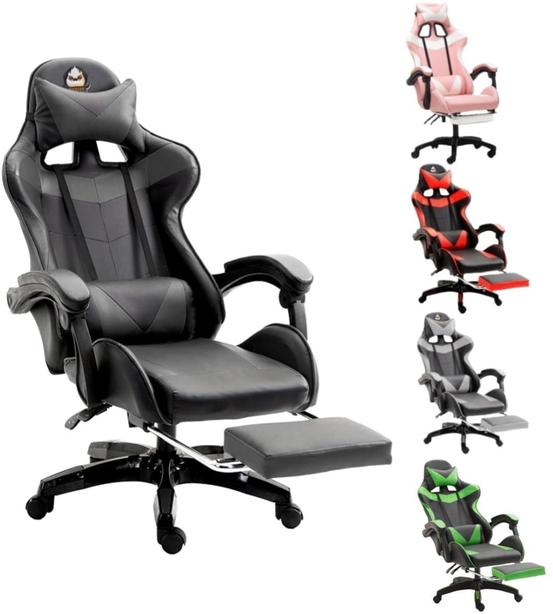 GOTAGEE Gamingstoel Bureaustoel Ergonomische Gamestoel Met Lendensteun un voetpedalen Hoogte en Ligfunctie Zwart — afbeelding 1
