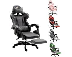 GOTAGEE Gamingstoel Bureaustoel Ergonomische Gamestoel Met Lendensteun un voetpedalen Hoogte en Ligfunctie Zwart