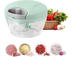Uienhakker, groentehakker, keukenmachine, groentehakker met deksel (500 ml), BPA-vrij, gemakkelijk schoon te maken, inclusief 3 roestvrijstalen messen.