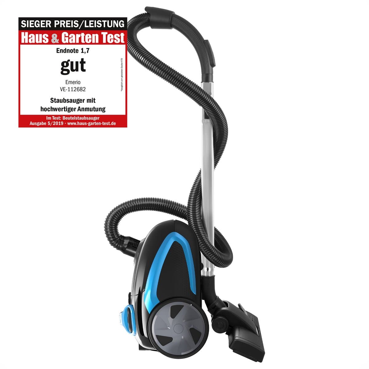 Emerio Stofzuiger met Zak - 2,5 Liter - HEPA10 Filter - Snoerlengte 5m - 800W - VE-112682.8 - Vacuum Cleaner Zwart / Blauw — afbeelding 1