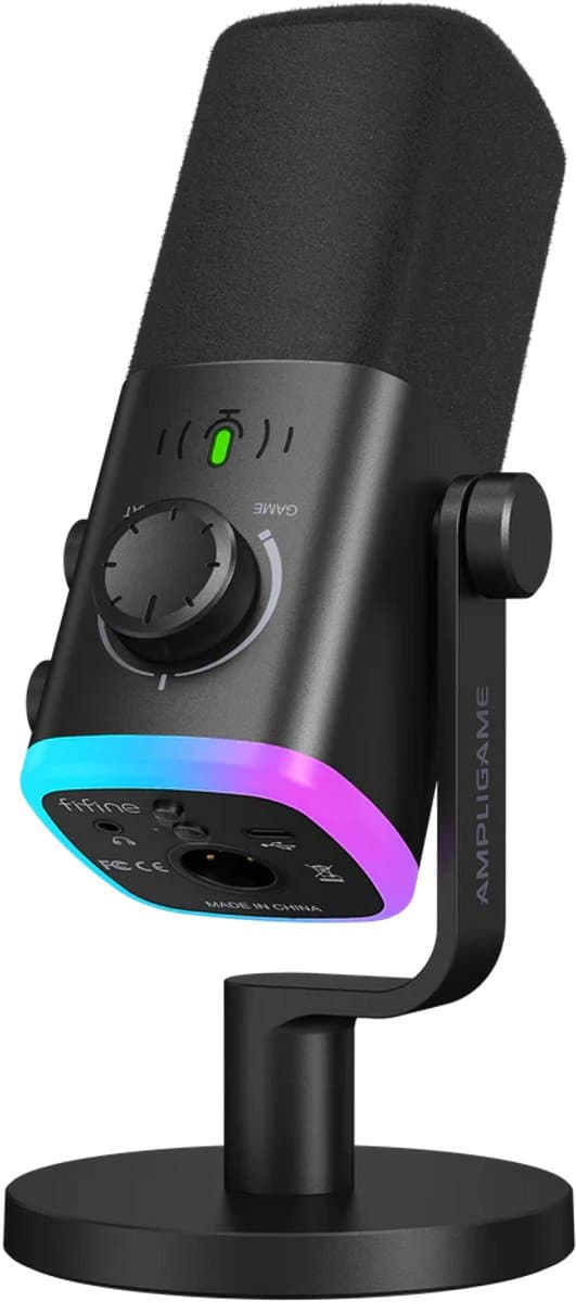 FIFINE AM9 - Gaming Microfoon Dynamische - Podcast Streaming PC PS4 PS5 - Ruisonderdrukking - Touch Mute Knop - USB RGB - Zwart — afbeelding 1