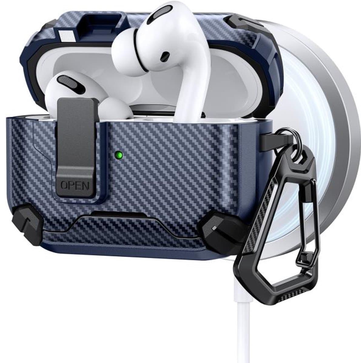 Telestore - AirPods Pro 3 Carbon hard case cover - Carbon hybride donker blauw hoesje Beschermhoes - AirPods pro 3 Cover - hoesje geschikt voor Apple Airpods pro 3 - donkerblauw - Carbon hard cover - met MagSafe functie — afbeelding 1