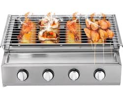 Barbeque - Draagbare Barbeque - 4 Branders - RVS - Voor Buiten - Terras - Camping - 58 × 40 × 20 cm - LPG