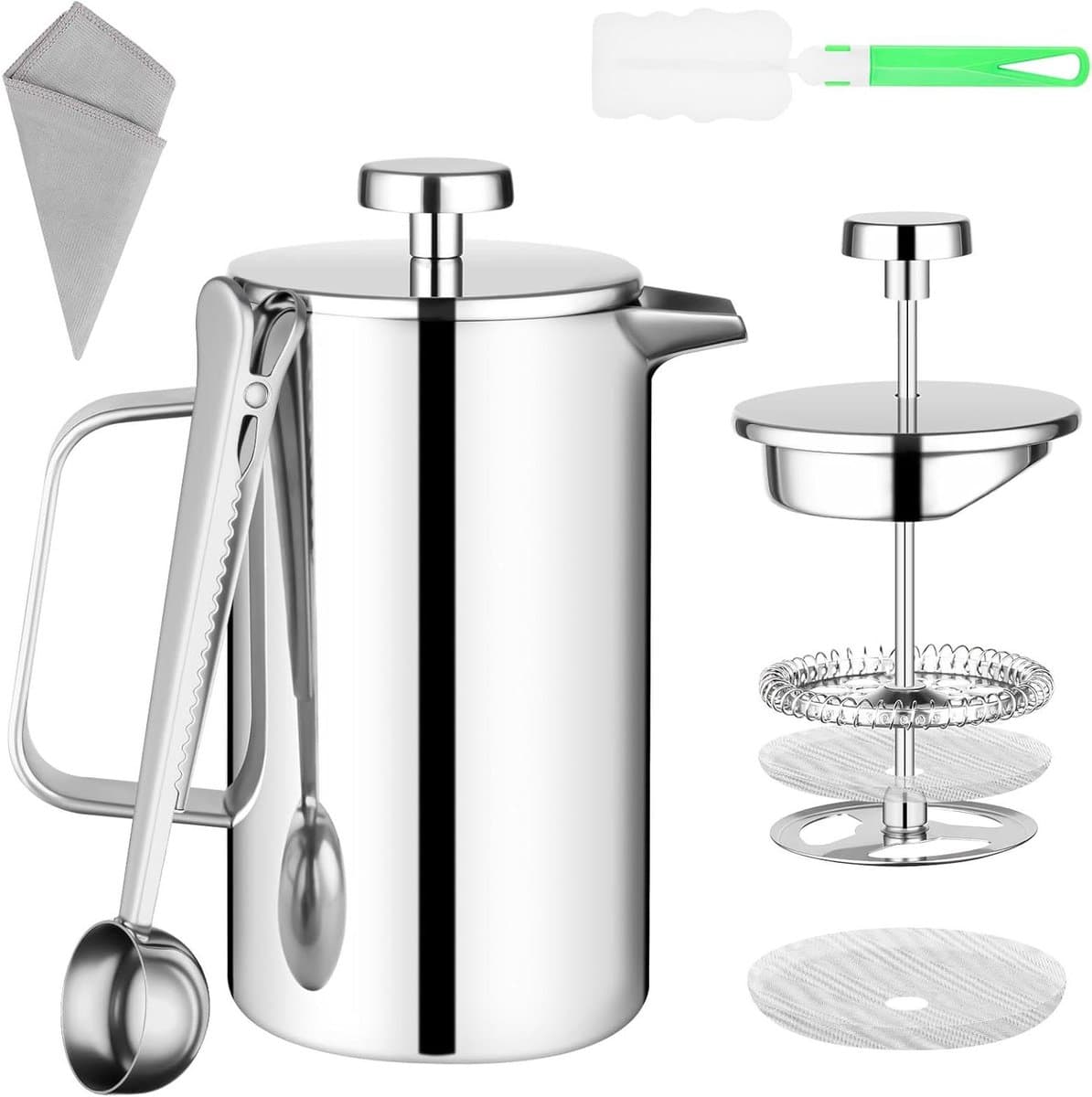 French Press koffiezetapparaat 350 ml - Roestvrij staal - Met filters en lepel - Thuis, camping, reizen. — afbeelding 1