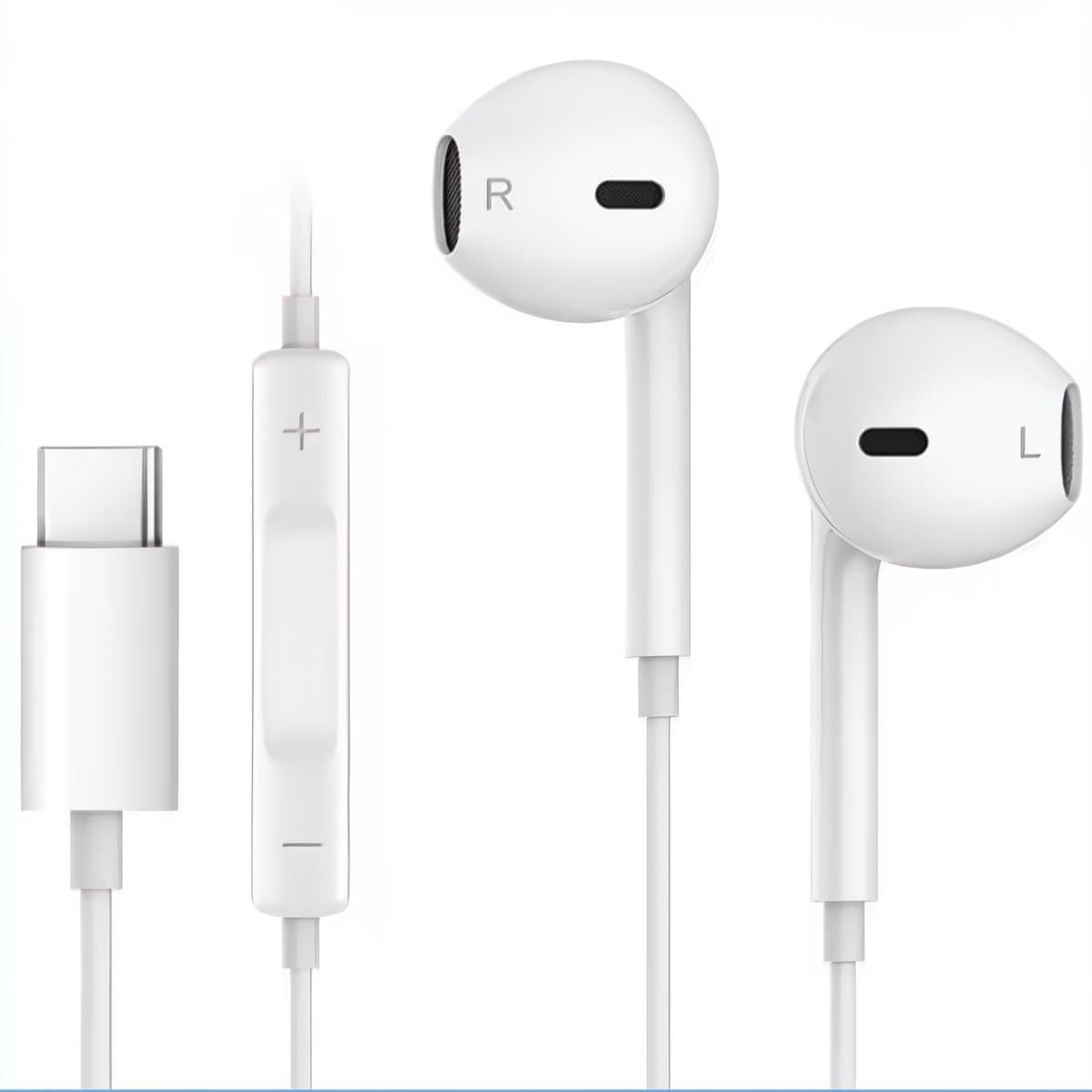 Kbstronics bedrade oordopjes USB-C aansluiting - Oortjes met draad en microfoon - USB-C - Wit - Slimme bediening — afbeelding 1