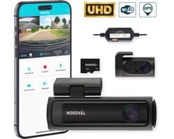 Nordväl DC202-2CH Dashcam – Incl. 128GB SD Kaart & Parkeermodus kabel set – 4K Ultra HD voor en 2K QHD achter – Wifi – GPS – Parkeermodus – Dashcam voor auto - Auto Camera