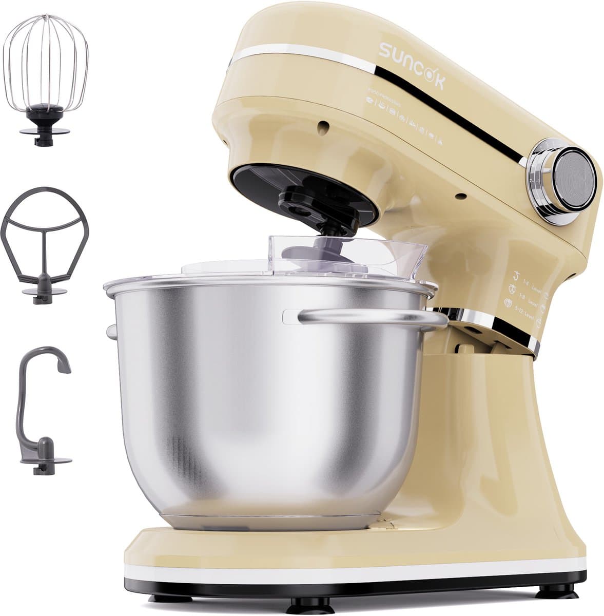 SUNCOK Keukenmixer, Keukenmachine, krachtige motor van 1500W, met twee roestvrijstalen mengkommen (4,5 l en 5,5 l), multifunctionele deeghaak, geschikt voor bakken en kneden van deeg. — afbeelding 1
