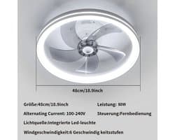 Seth Select LED-plafondlamp met ventilator - 46W ronde stille plafondventilator met verlichting - Plafondventilator - 48 cm