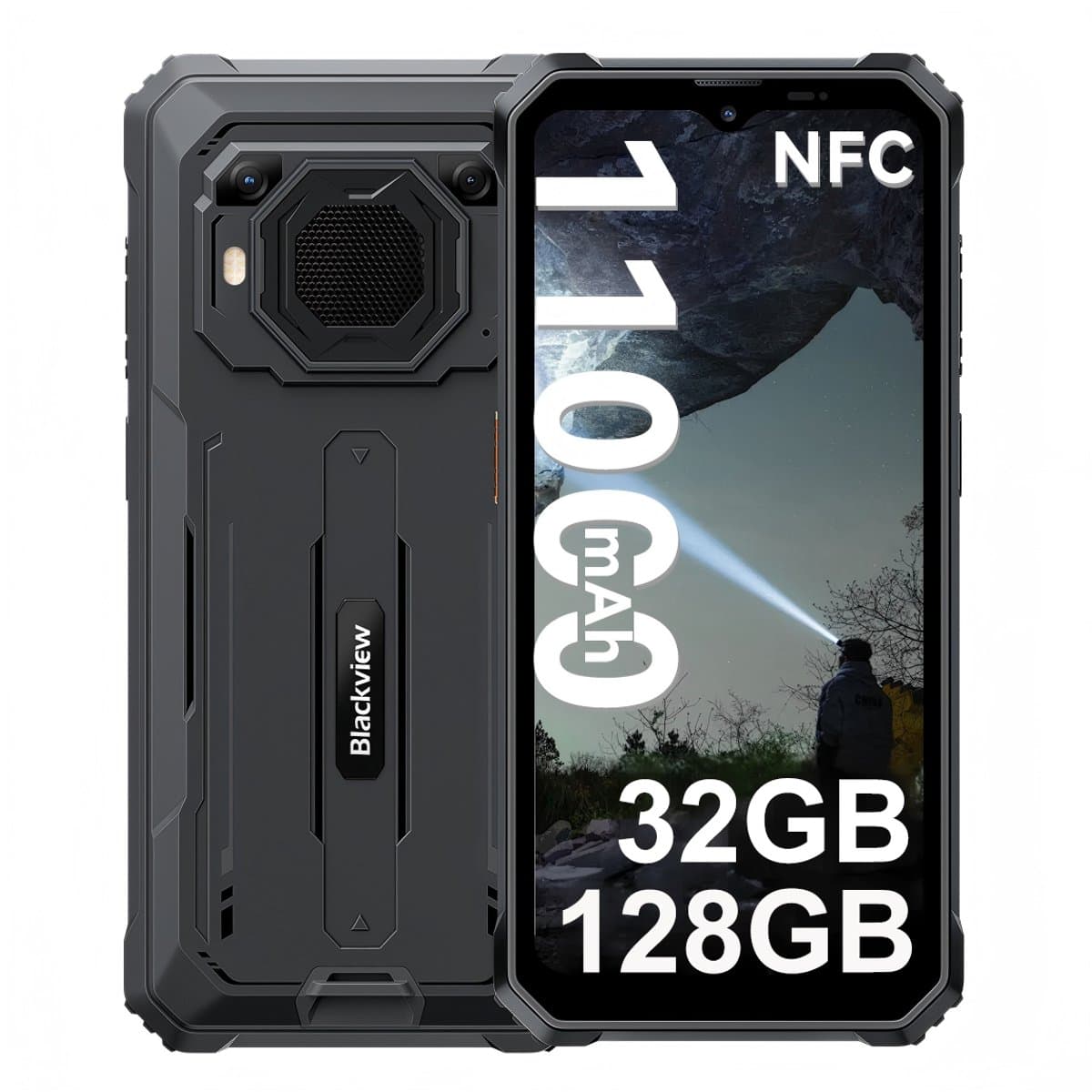 Blackview BV6200 Plus - Robuuste Smartphone - 32GB RAM - 128GB - 11000mAh - 6,56 inch - 4G Dual SIM - Android 15 - 98dB Ultra-luide luidspreker - NFC GPS - Zwart — afbeelding 1